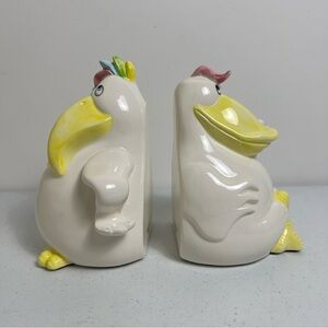 Fitz and Floyd Set of Funny Bookends Cute Gooney Pelican Birds READ VTG Japan